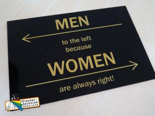 Zwart aluminium naambord bv met goudkleurige letters WC - Toilet voor bv hotel of restaurant.